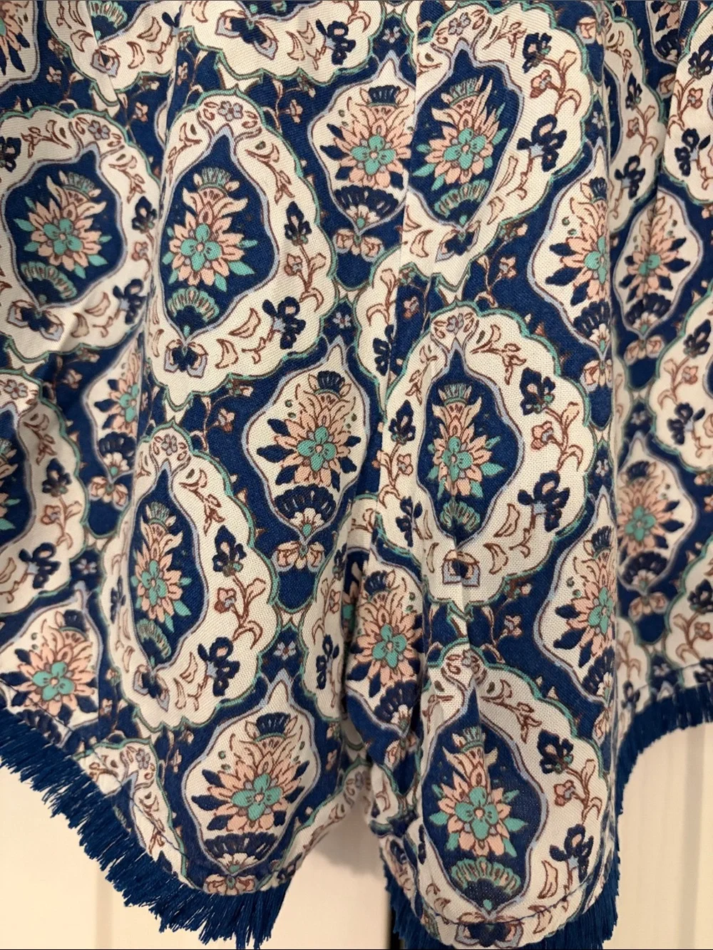 Lounge Shorts Blue and White And Pink Bohemian Printed Pom-Pom Japna  - Medium